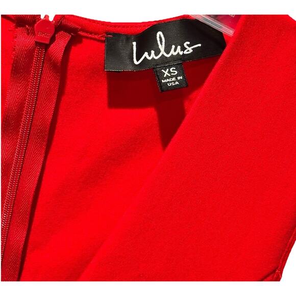 Lulus Red Deep V Neck Body Con Dress Uneven Faux Wrap Hem Sleeveless Full Zip XS - Picture 4 of 6